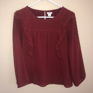 J Crew Factory Ruffle Front Polka Dot Blouse